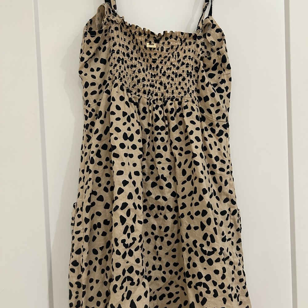 Chic Tan and Black Spotted Mini Dress